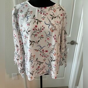 CeCe White Floral Print Blouse